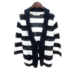 エムケー ミッシェルクラン MK MICHEL KLEIN カーディガン ニット ボーダー 麻 リネン 38 M 紺 ネイビー /MN