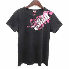 プーマ PUMA Tシャツ カットソー クルーネック プリント 半袖 L 黒 ブラック /YK ●RY