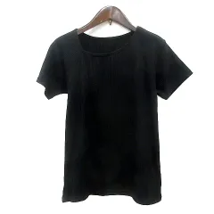 メルロー merlot カットソー アシンメトリーネック 半袖 リブ 黒 ブラック /MN