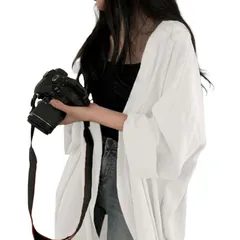 【新品】 [R10righten] カーディガン レディース トップス アウターウエア 長袖 綿麻 薄手 ゆったり 無地 大きいサイズ ボタンなし 通気性 透け感 カジュアル シンプル ファッションシ 春 秋 普段着 ホームウェア 大人 0