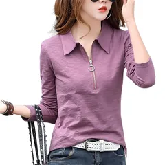 【新品】 [BIIYUHN] ポロシャツ レディース 半袖 長袖 ゴルフウェア 綿 吸汗 速乾 通気 ストレッチ カジュアル コーデ 快適 着痩せ 汗じみ防止 春 夏 秋 L 紫 長袖 紫 1