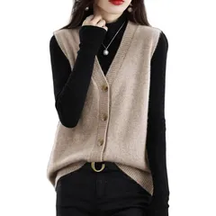 【新品】 [Niliv] ニットベスト レディース セーターベスト 春 秋 冬 ベスト vネック トップス 無地 シンプル ボタン 大きいサイズ 袖なし 前開き 重ね着 セーター ノースリーブ 可愛い おしゃれ カジュアル きれいめ 体型カバー 通勤(オフ 0