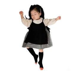 【新品】 [SLINX] ベビー服 ワンピース 長袖 ２点セット 女の子 キッズ 子供 ふんわり ベビーロンパース チェック柄 オールインワン ベビー 姉妹服 日常 おでかけ プレゼント シンプル 春 夏 秋 可愛い (ワンピース/ブラック, 90) 1