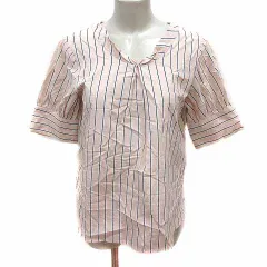 ドレスキップ DRESKIP ブラウス シャツ ストライプ 半袖 M ベージュ /YK