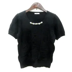 レストローズ L'EST ROSE ニット カットソー 半袖 ビーズ 2 M 黒 ブラック /MN
