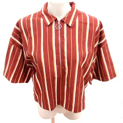 ジーナシス JEANASIS シャツ ブラウス 五分袖 ストライプ F 茶 ブラウン /RT