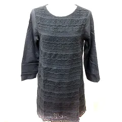 サマンサモスモス SM2 ワンピース タイト ひざ丈 長袖 総柄 M 黒 ブラック /RT