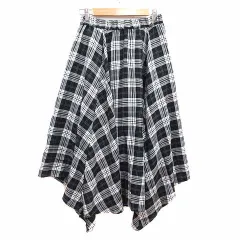ジーナシス JEANASIS フレアスカート ロング チェック F 黒 ブラック 白 ホワイト /YK