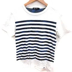 ビームスハート BEAMS HEART カットソー Uネック 半袖 ボーダー S 白 ホワイト 青 ブルー /RT