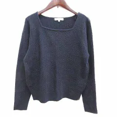 ナチュラルビューティーベーシック NATURAL BEAUTY BASIC ニット セーター スクエアネック 総柄 長袖 M 紺 ネイビー /YK ●RY