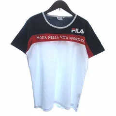 フィラ FILA Tシャツ カットソー クルーネック ロゴプリント 半袖 LL 白 ホワイト 紺 ネイビー /YK ●RY