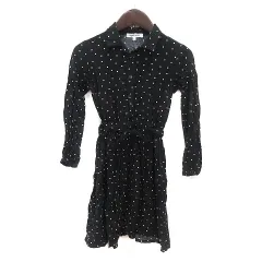 グローバルワーク GLOBAL WORK ワンピース ひざ丈 ドット ウエストマーク 長袖 XL 130ｃｍ 黒 ブラック 白 ホワイト /MS