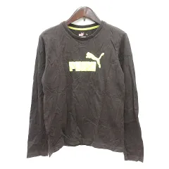 プーマ PUMA カットソー Tシャツ クルーネック ロゴプリント 長袖 L 茶 ブラウン /MN