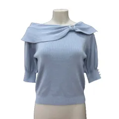 イング INGNI ニット カットソー ビジュー 七分袖 M 青 ブルー /MS ●RY