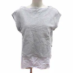 アーバンリサーチ URBAN RESEARCH カットソー 鹿の子 レイヤード ストライプ フレンチスリーブ Free グレー 青 ブルー 白 ホワイト /YK