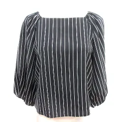 ナチュラルビューティーベーシック NATURAL BEAUTY BASIC シャツ ブラウス スクエアネック ストライプ 七分袖 S 黒 ブラック /AU