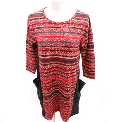 シューラルー SHOO・LA・RUE ワンピース タイト ひざ丈 七分袖 総柄 S 赤 レッド グレー /RT