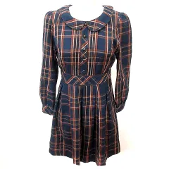 ロペピクニック ROPE Picnic ワンピース Aライン ひざ丈 長袖 チェック 38 M 紺 ネイビー 茶 ブラウン /RT