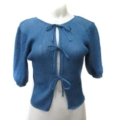 カスタネ Kastane カーディガン ニット リブ 半袖 F 紺 ネイビー /YI