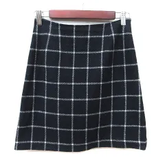 ナチュラルビューティーベーシック NATURAL BEAUTY BASIC 台形スカート ミニ チェック ウール S 紺 ネイビー /YI