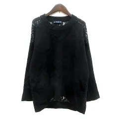 ザラ ZARA KNIT ニット カットソー レース 長袖 切替 M 黒 ブラック /MN
