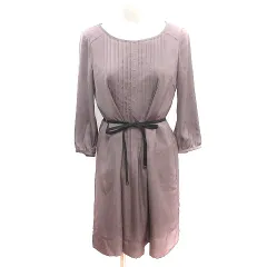 ナチュラルビューティーベーシック NATURAL BEAUTY BASIC ワンピース ひざ丈 プリーツ 七分袖 ウエストマーク M 茶 ブラウン /AU