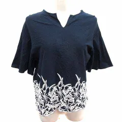 ジェイプレス J.PRESS カットソー スリットネック 刺しゅう 五分袖 M 紺 ネイビー /YK