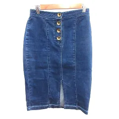 ダズリン dazzlin タイトスカート ミモレ ロング デニム ボタンフライ S 青 ブルー /AU