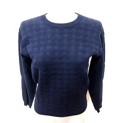 シップス SHIPS ニット カットソー Uネック 長袖 総柄 ウール 紺 ネイビー /RT