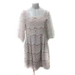 インデックス INDEX ワンピース ミニ 七分袖 総レース M ベージュ /YI