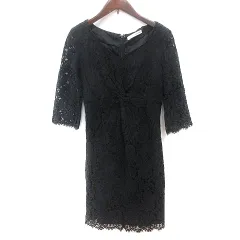 ロイヤルパーティー ROYAL PARTY ワンピース ひざ丈 Vネック 総レース 七分袖 M 黒 ブラック /AU