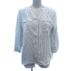 オペークドットクリップ OPAQUE.CLIP シャツ ブラウス ノーカラー ストライプ 七分袖 M 白 ホワイト /AU