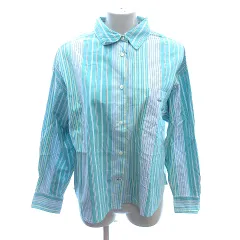 ニコアンド Niko and.. ステンカラーシャツ ブラウス ストライプ 刺繍 長袖 Short M 緑 グリーン /AU