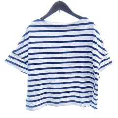 ナノユニバース nano universe カットソー サブリナネック フリル ボーダー 五分袖 F 白 ホワイト /AU