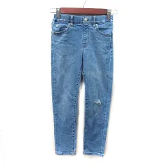 ユニクロ パンツ デニム ジーンズ ストレッチ ダメージ加工 ウォッシュ加工 130 青 ●RY