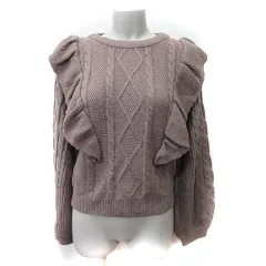 マジェスティックレゴン MAJESTIC LEGON ニット セーター ケーブル 長袖 フリル M 茶 ブラウン /YI