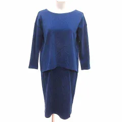 ロートレアモン LAUTREAMONT ワンピース ひざ丈 ボートネック 長袖 38 M 青 ブルー /YK