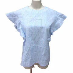 オペークドットクリップ OPAQUE.CLIP ブラウス ストライプ フレンチスリーブ 38 M 青 ライトブルー /YK