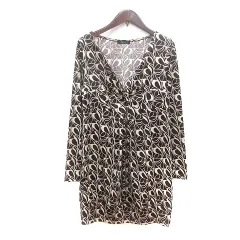 コムサイズム COMME CA ISM ワンピース ミニ 総柄 長袖 F 茶 ブラウン /MN