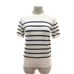 ザラ ZARA ニット カットソー ボーダー 半袖 M 白 アイボリー 紺 ネイビー /MS