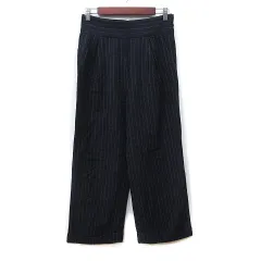 アズールバイマウジー AZUL by moussy ワイドパンツ ストライプ ウール 2 M 紺 ネイビー /YI