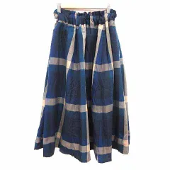 アールピーエス r.p.s フレアスカート ロング チェック M 紺 ネイビー ベージュ /YK