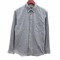 ユニクロ UNIQLO シャツ ボタンダウン チェック 長袖 M グレー 白 ホワイト /YK ●RY