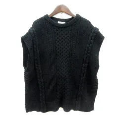 アースミュージック&エコロジー EARTH MUSIC & ECOLOGY ニット セーター フレンチスリーブ ケーブル F 黒 ブラック /MN ●RY