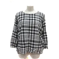 ハートマーケット Heart Market ブラウス ボートネック チェック 長袖 F 黒 ブラック 白 ホワイト /MS