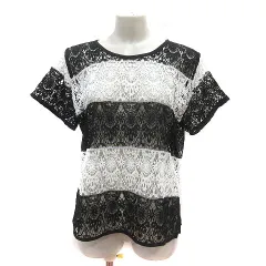 グローバルワーク GLOBAL WORK ブラウス 総レース 半袖 L 黒 ブラック 白 ホワイト /MS