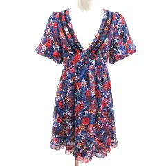 ジルバイジルスチュアート JILL by JILLSTUART ワンピース フレア ミニ Vネック 花柄 半袖 S 紺 ネイビー /YK