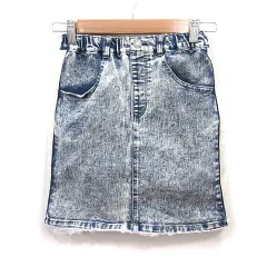 エムピーエス MPS 台形スカート ミニ デニム ウォッシュ加工 ライン 140 青 ブルー 白 ホワイト /MS ●RY