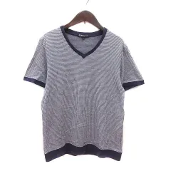B&Y ユナイテッドアローズ BEAUTY&YOUTH ビューティー&ユース カットソー Vネック 千鳥格子 半袖 M 紫 パープル 白 ホワイト /MS