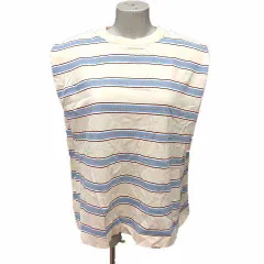 オペークドットクリップ OPAQUE.CLIP ニット カットソー ボーダー フレンチスリーブ 40 L アイボリー 白 ホワイト 青 ブルー /YK